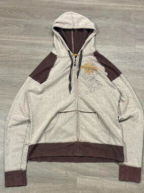 Harley Davidson Men's Grey and Brown Hoodie
